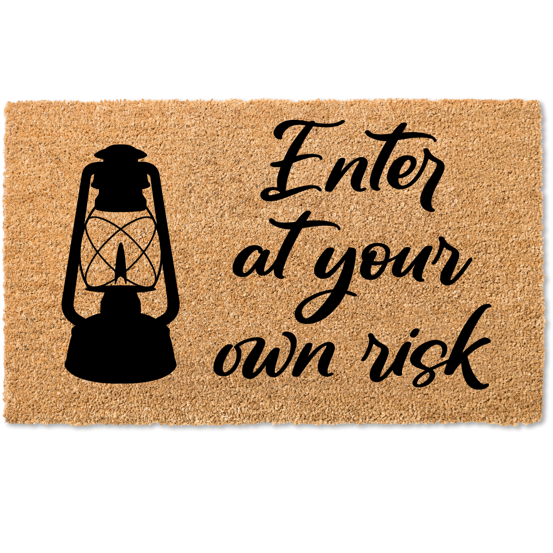 Enter at your own risk lantern halloween door mat
