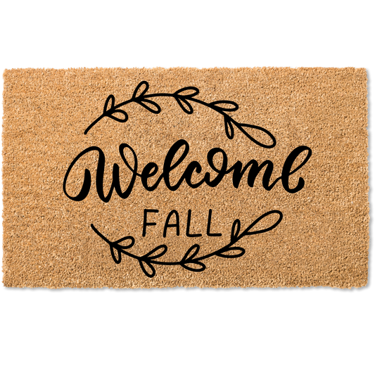 Welcome fall greenery door mat