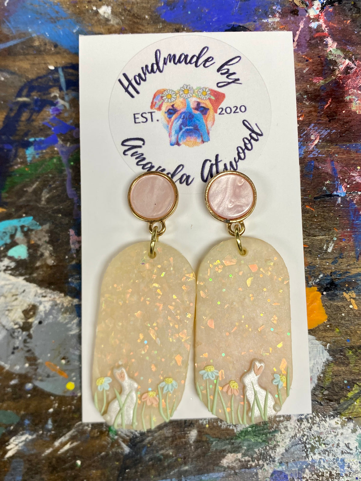 Meadow Bunnies - Handmade Polymer Clay Earrings