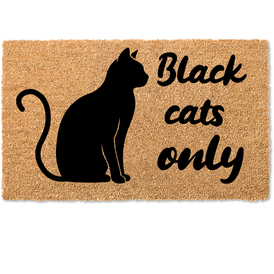 Black cats only halloween door mat