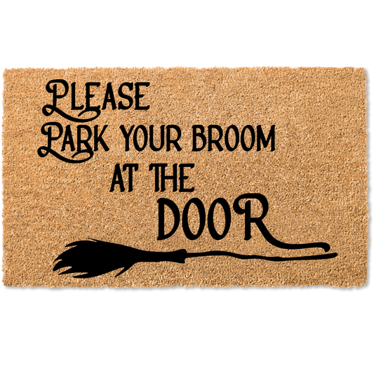 Please park your broom at the door halloween door mat