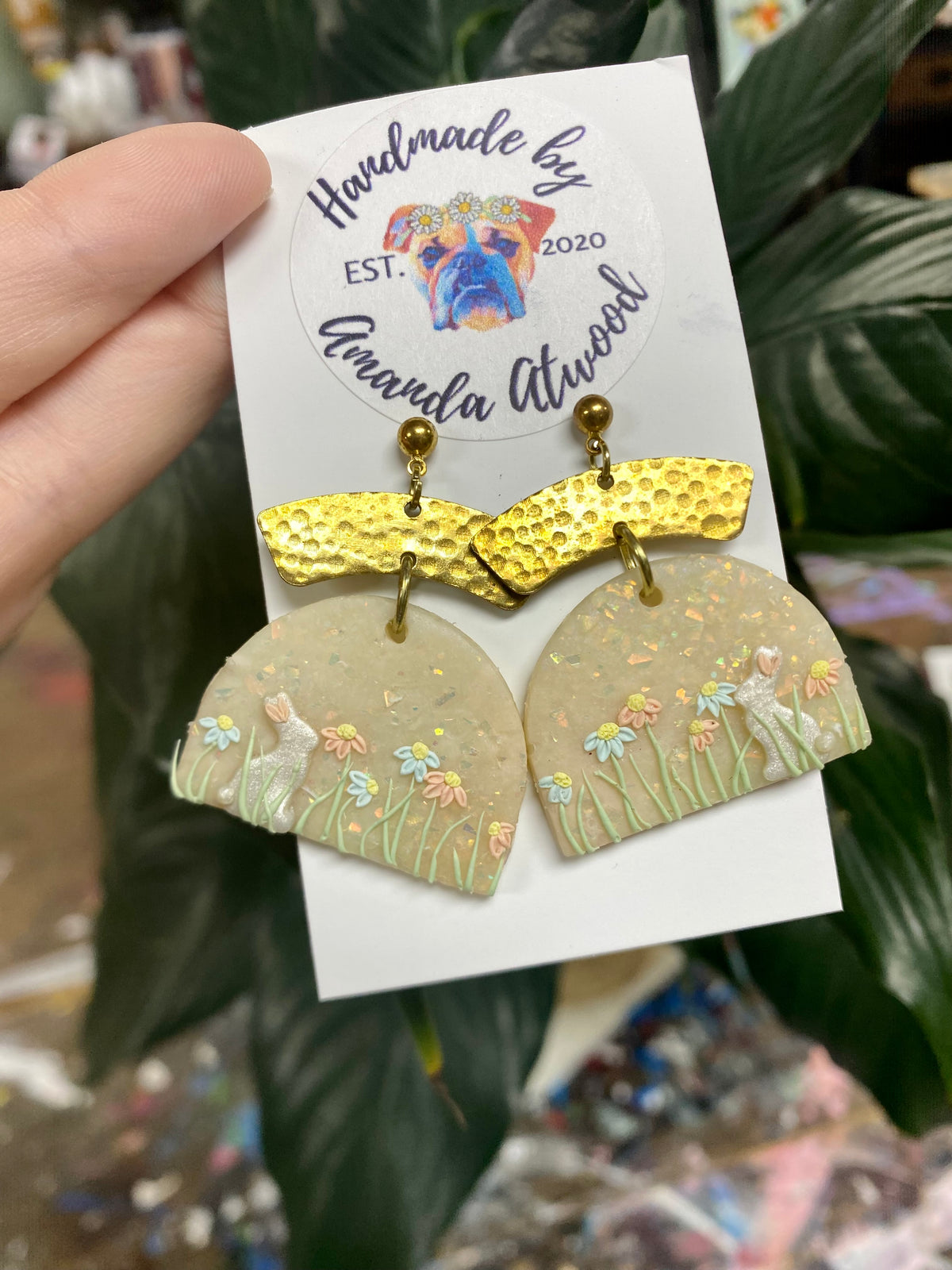 Meadow Bunnies - Handmade Polymer Clay Earrings