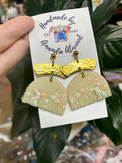 Meadow Bunnies - Handmade Polymer Clay Earrings
