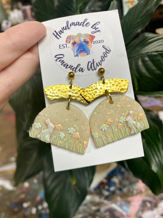 Meadow Bunnies - Handmade Polymer Clay Earrings