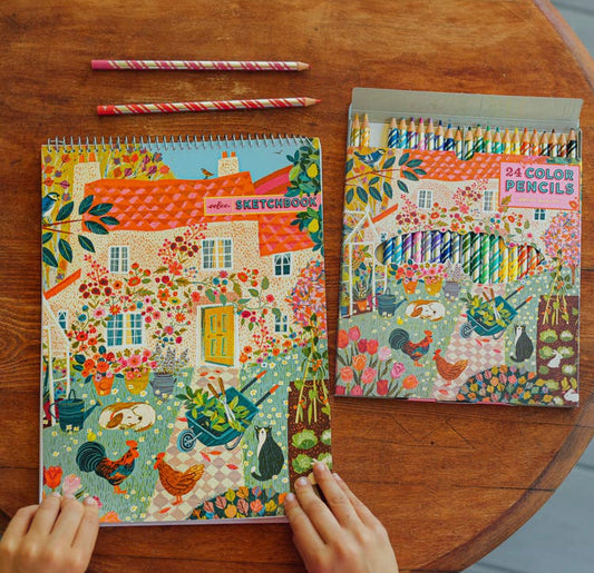 English Cottage Sketchbook & Color Pencils