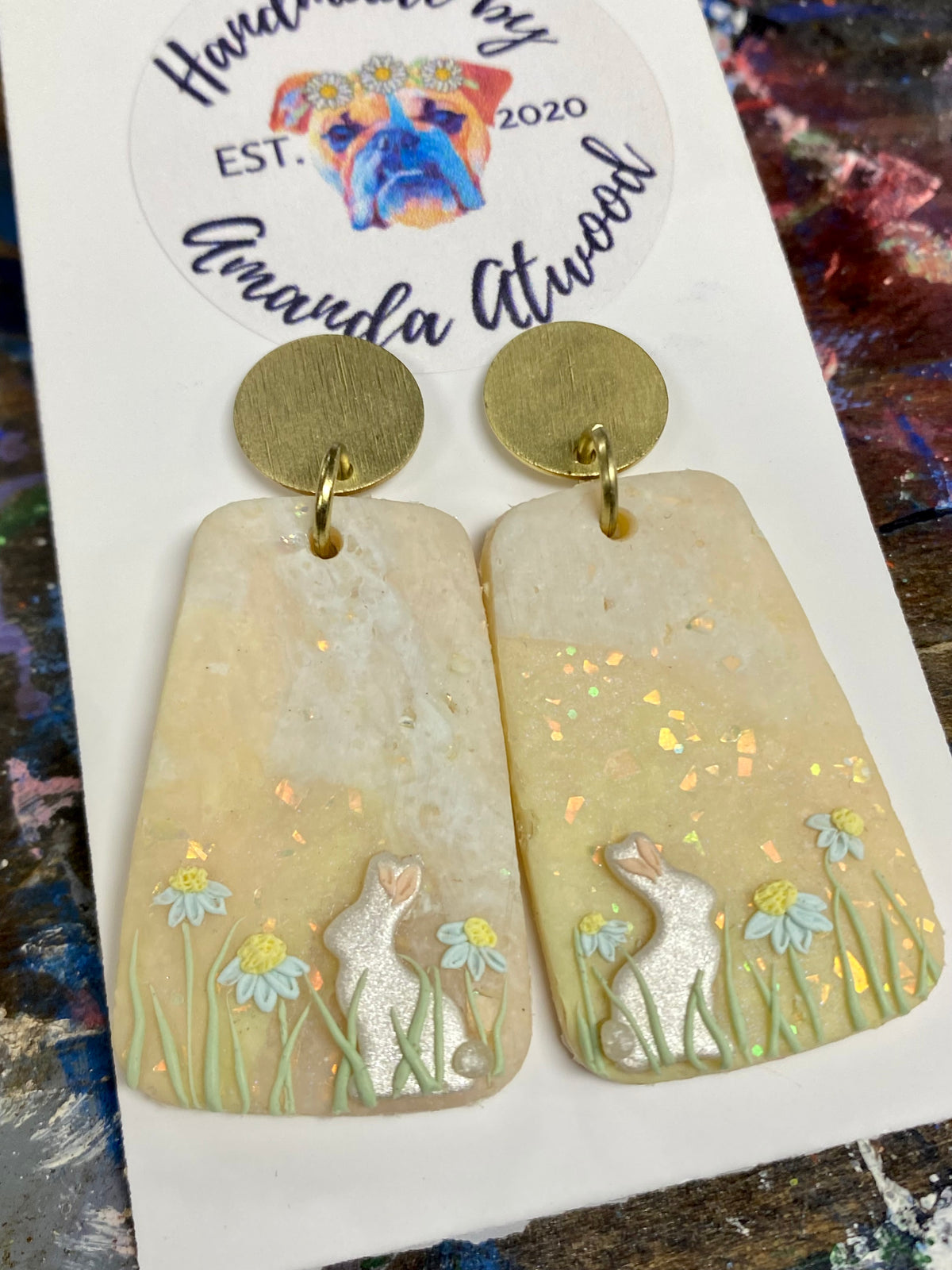 Meadow Bunnies - Handmade Polymer Clay Earrings
