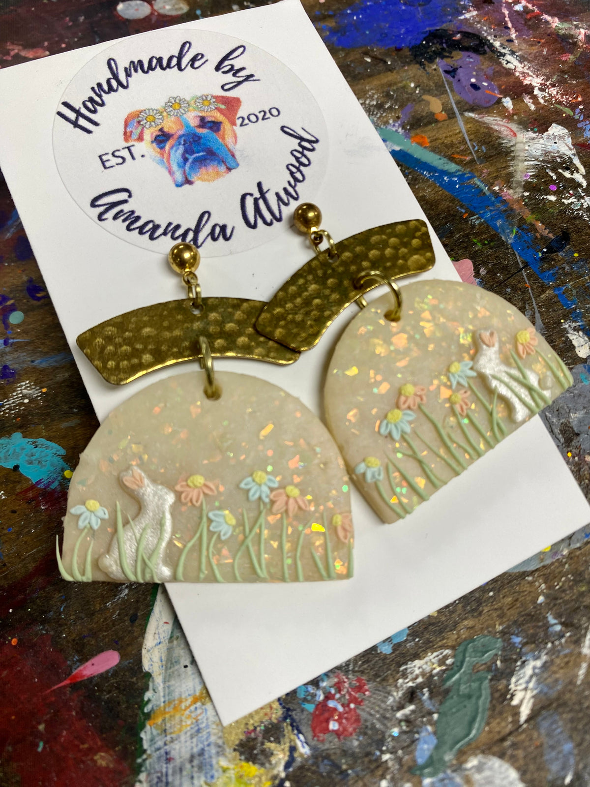 Meadow Bunnies - Handmade Polymer Clay Earrings