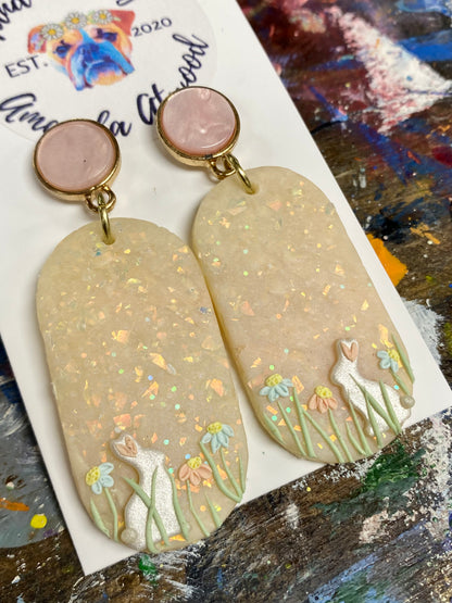 Meadow Bunnies - Handmade Polymer Clay Earrings