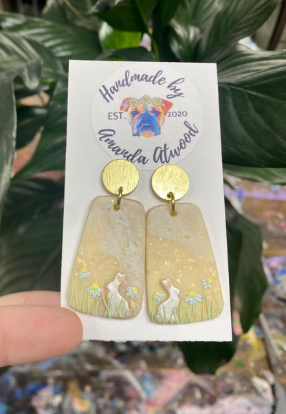 Meadow Bunnies - Handmade Polymer Clay Earrings