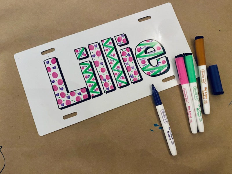 Personalized dry erase license plate