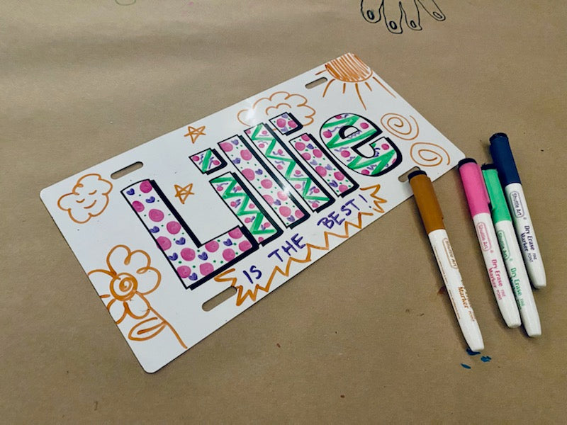 Personalized dry erase license plate