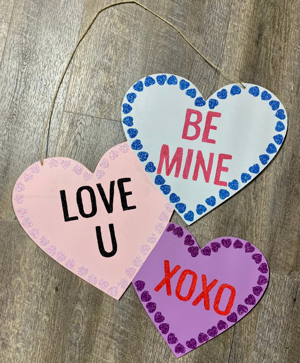 Valentine's Pastel Candy Heart Door Hanger - Hand Painted